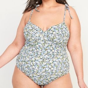 Old Navy Tie-Shoulder Piqué Underwire One-Piece Swimsuit